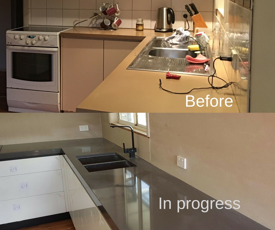 Kitchen before and kitchen in progress as installed by Independent cabinet makers Geelong, ICM Geelong